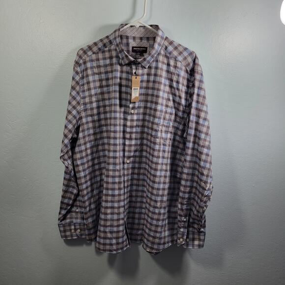 Johnston & Murphy Men Button Up Brown/Blue Plaid Shirt Size XL NWT 22026-1288 - Picture 7 of 7